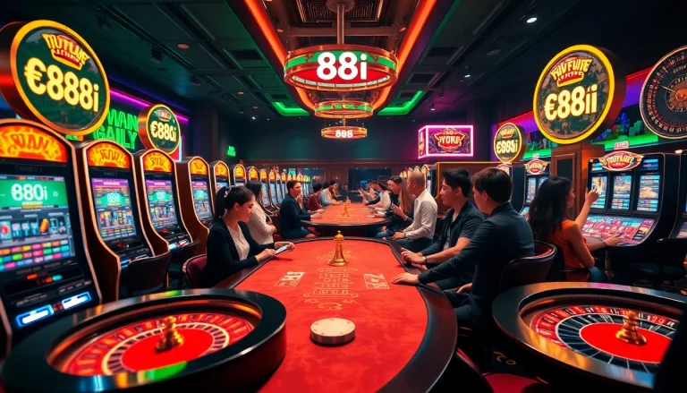 Exciting gameplay at 88i casino with players engaging at roulette and slot machines.