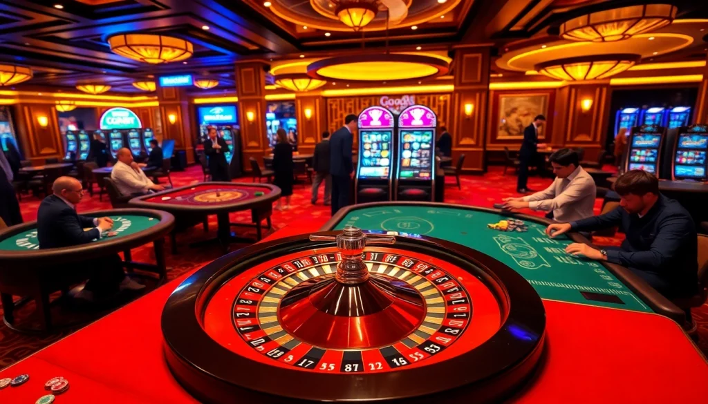Experience thrilling gameplay at Good88 casino with vibrant roulette and poker tables.
