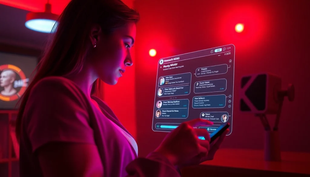 Engaging scene of a user interacting with an NSFW AI chatbot interface, showcasing modern design and technology.