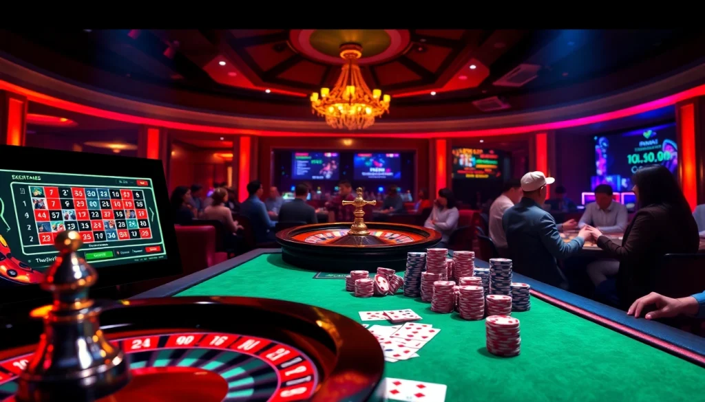 KUWIN online betting interface showcasing vibrant poker elements and a roulette wheel.