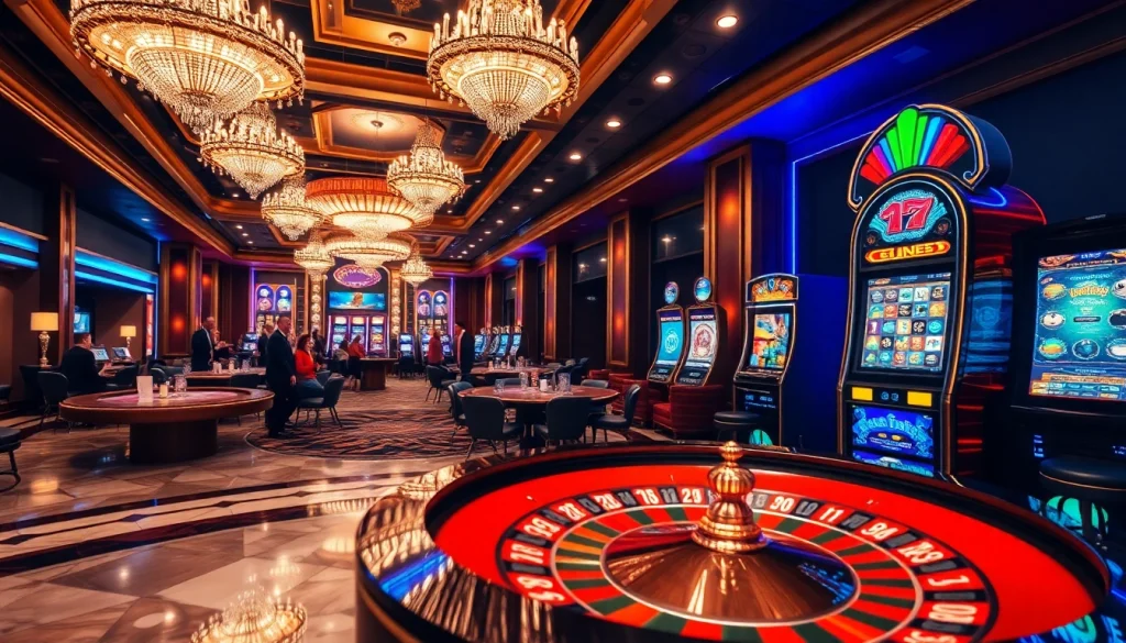 Experience the thrilling atmosphere of fun 79 at a lavish casino with roulette and slot games.