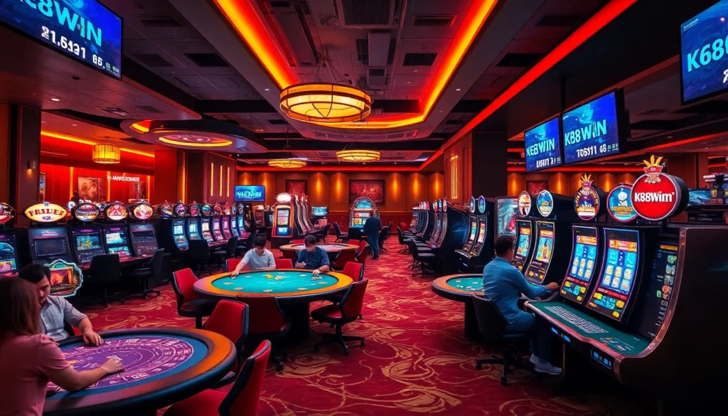K88win casino environment featuring engaging players and vibrant gaming tables.