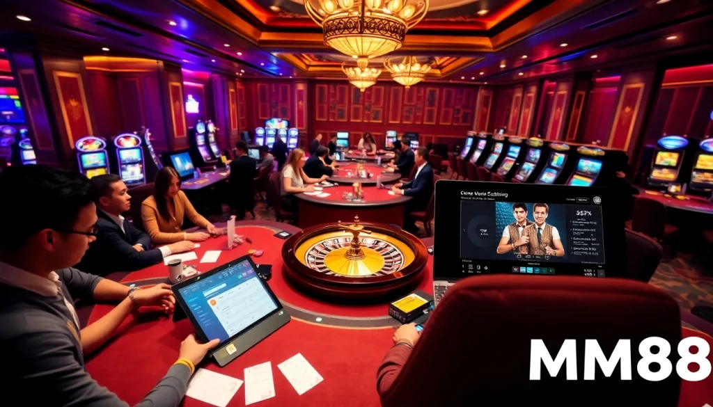 Engaging players experiencing excitement at MM88 casino with vibrant gaming elements.