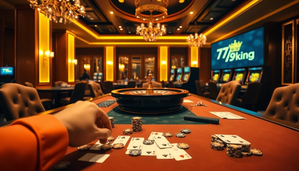 Experience high-stakes excitement with 79King’s luxurious casino atmosphere featuring poker and roulette.