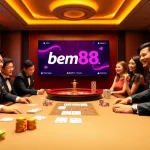 Experience intense blackjack action at bem88, with vibrant chips and players immersed in the thrill.