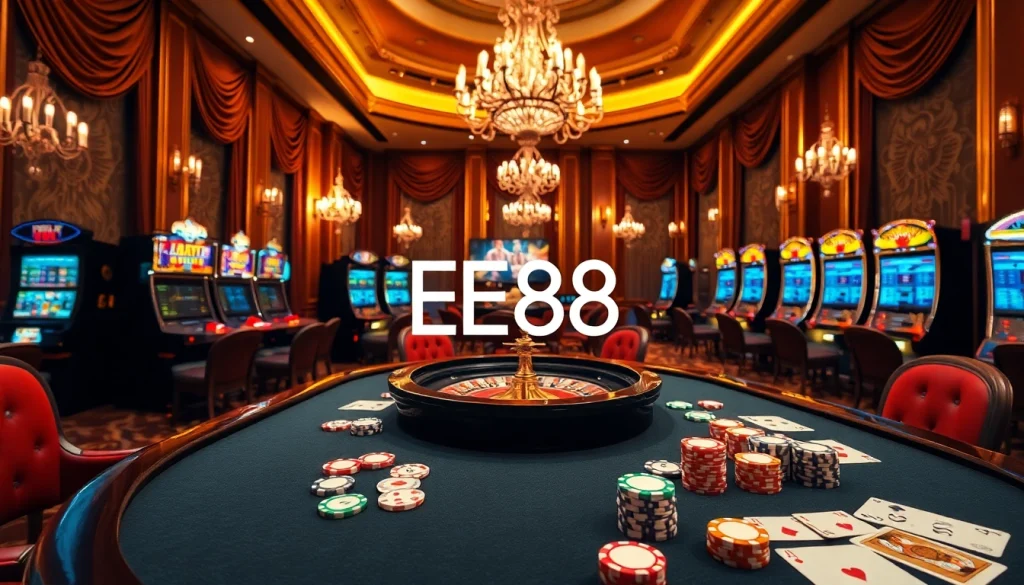 Engaging players at the EE88 casino table with vibrant cards and chips.