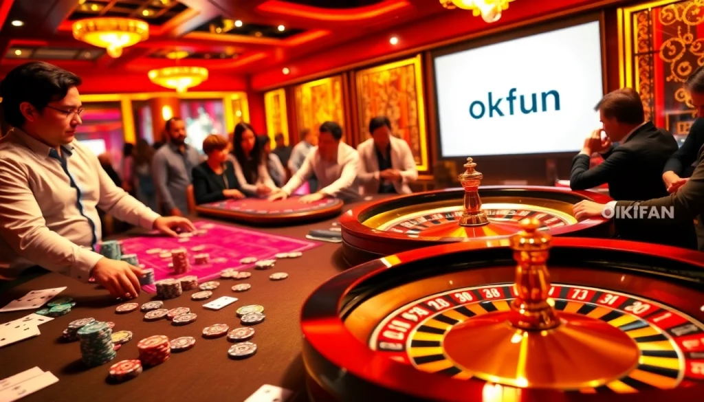 Experience high-stakes gaming with okfun casino atmosphere featuring poker and roulette.