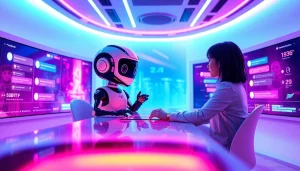 Dynamic spicy ai conversation between a user and animated AI character in a futuristic setting