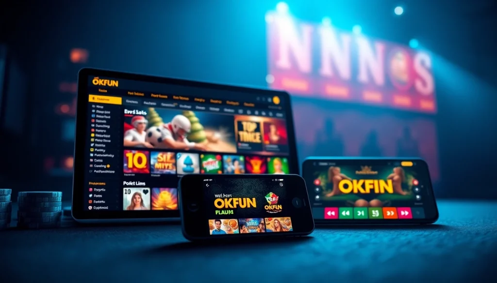 Dynamic interface of Nhà cái OKFUN showing sports betting and casino games for an engaging online experience.