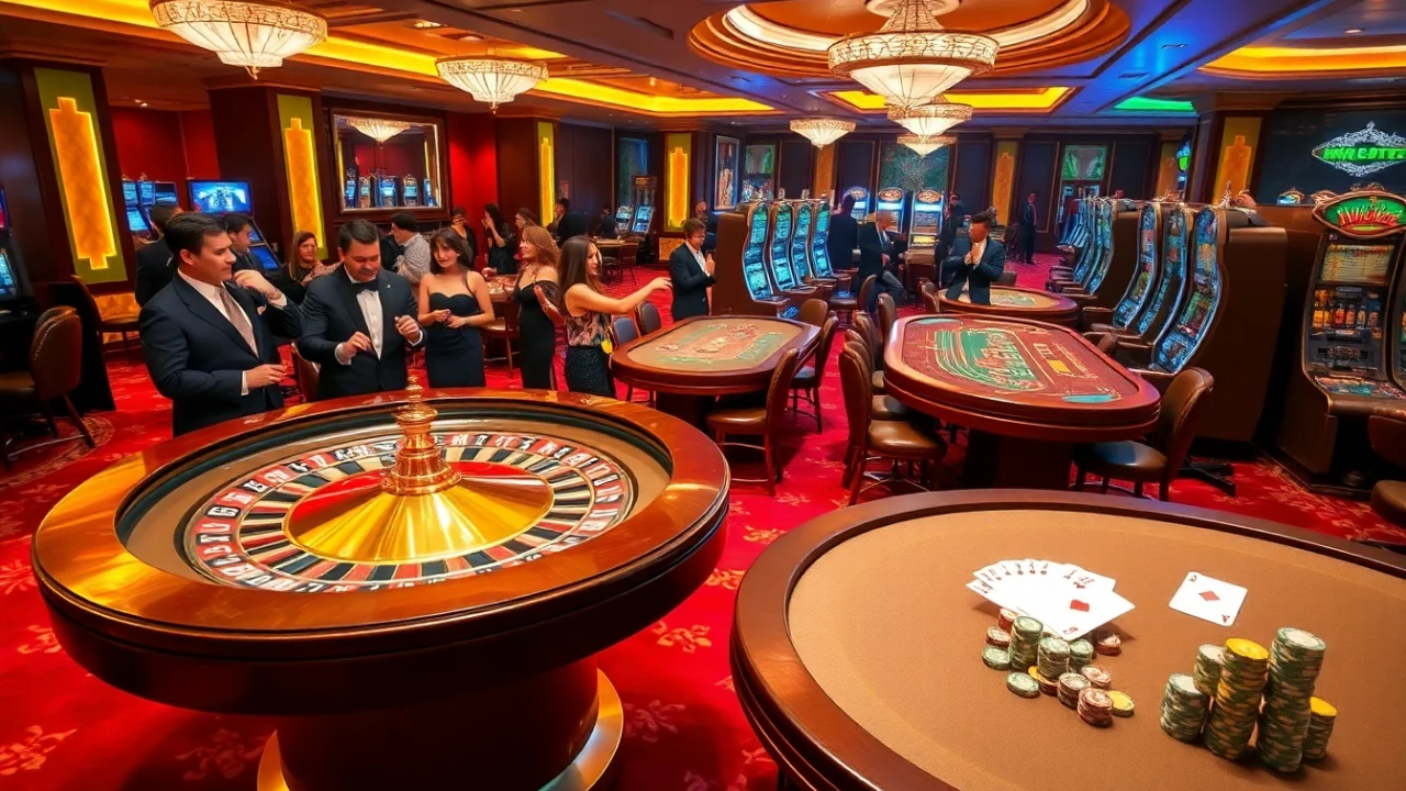 VIP66 casino players enjoying roulette with vibrant atmosphere and luxurious decor.