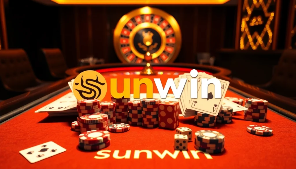 Experience the thrill of gambling at sunwin's luxurious gaming table featuring cards and chips.