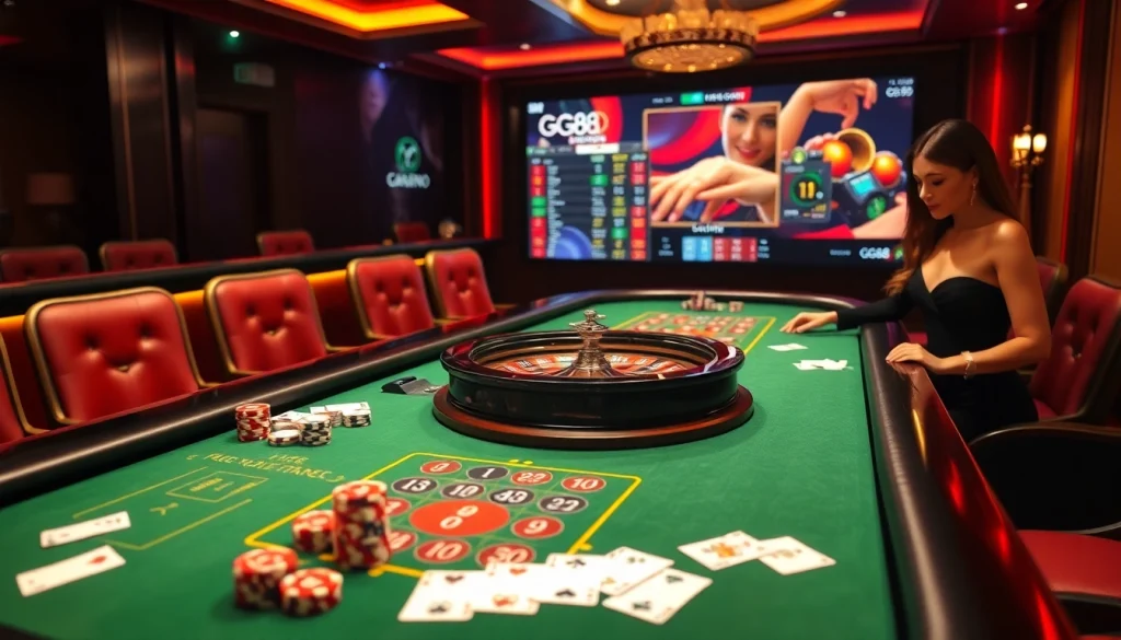 Players engaging at the GG88 casino table with vibrant colors and exciting atmosphere.