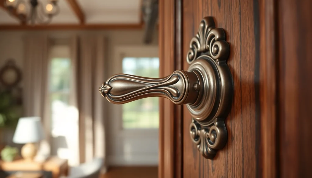 Enhance your space with this stunning door handle, featuring intricate designs and a polished finish.
